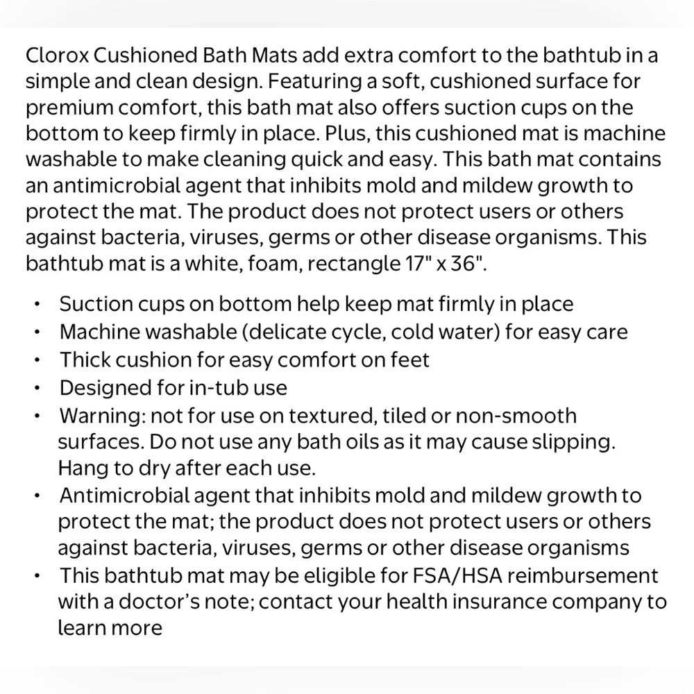 Clorox Textured Non Slip White Bath Mat